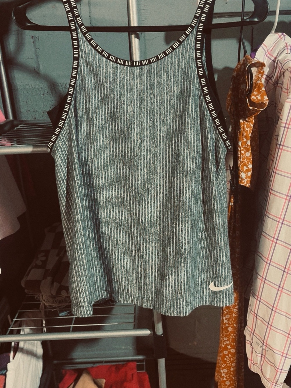 Nike Grey Striped Tank Top with Black Trim